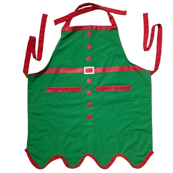 Apron Holiday Christmas Elf Bib Apron Adjustable Ties One Size Kids Green Red - Picture 8 of 11